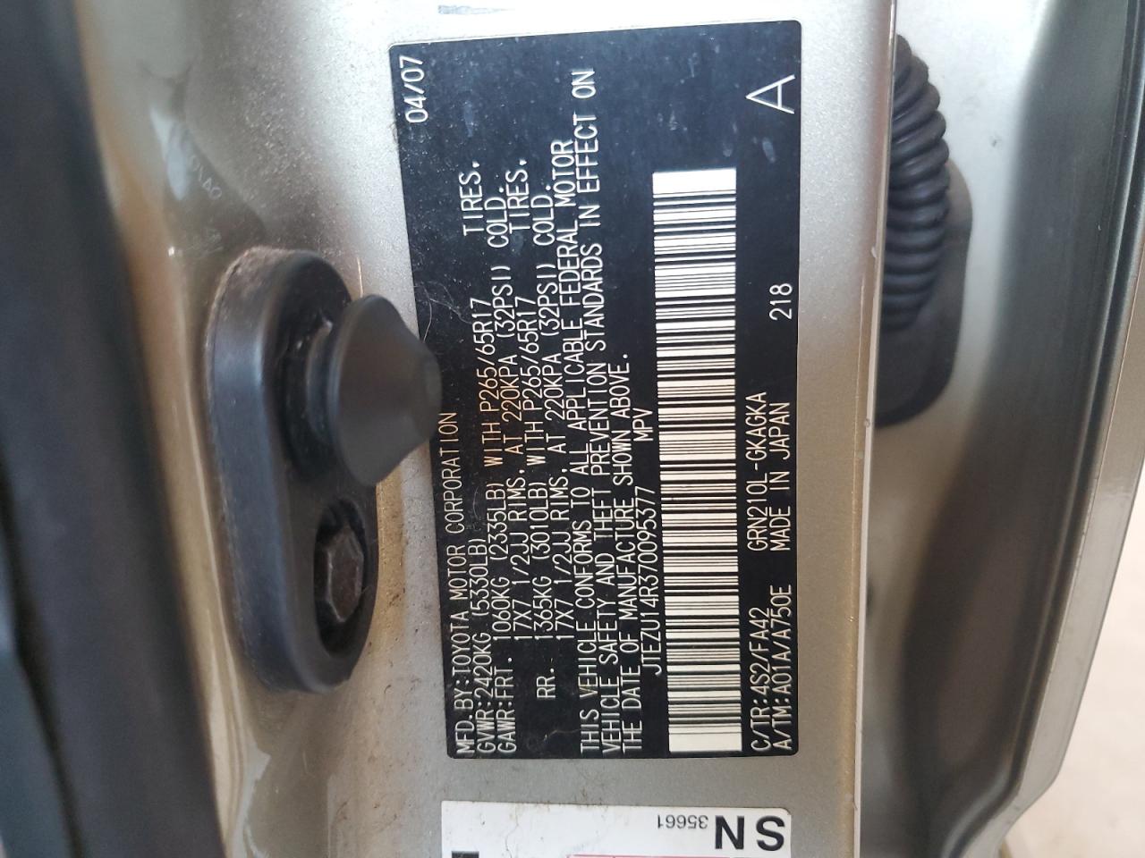 JTEZU14R370095377 2007 Toyota 4Runner Sr5