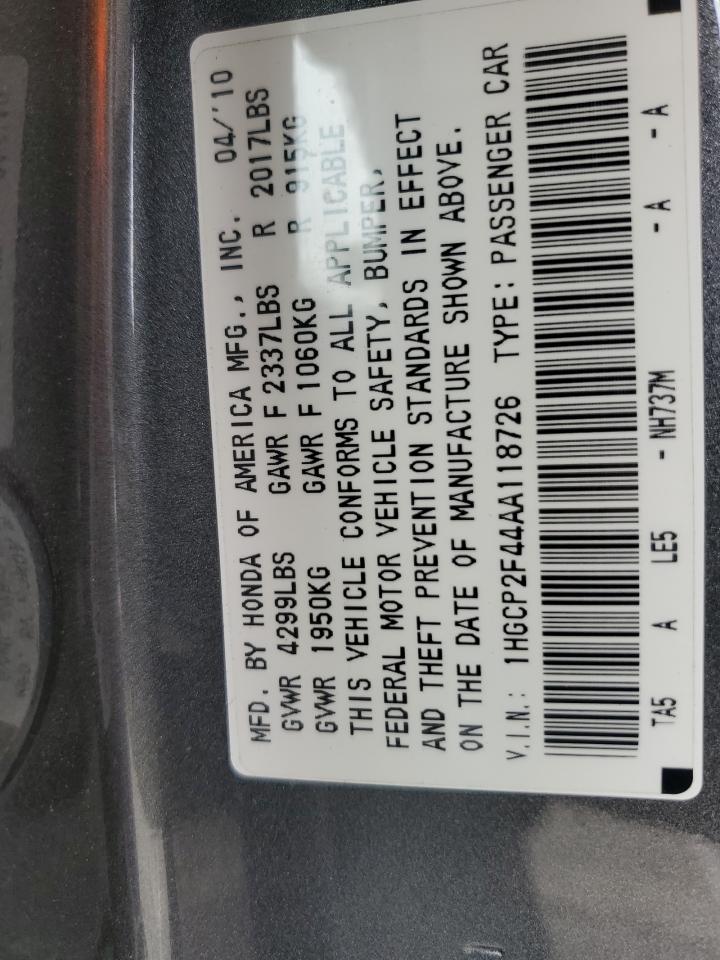 1HGCP2F44AA118726 2010 Honda Accord Lxp