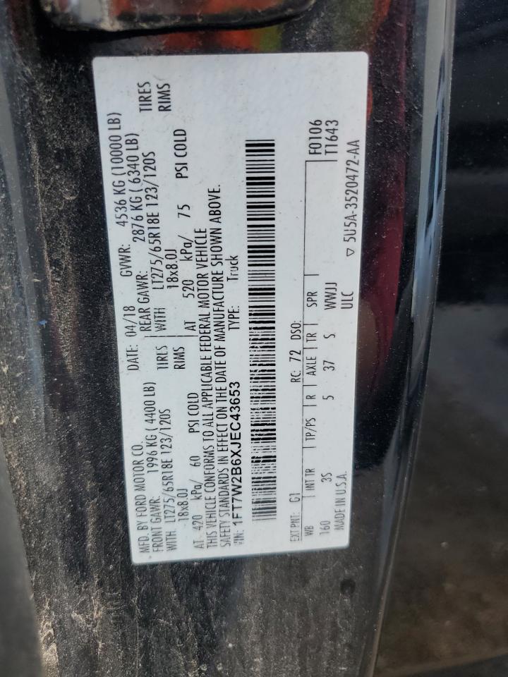 2018 Ford F250 Super Duty vin: 1FT7W2B6XJEC43653