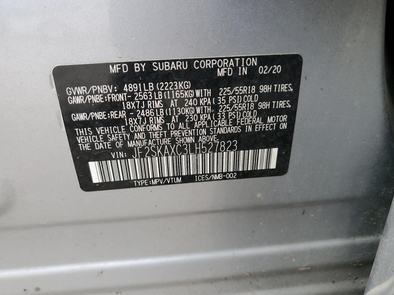 JF2SKAXC3LH527823 2020 Subaru Forester Touring