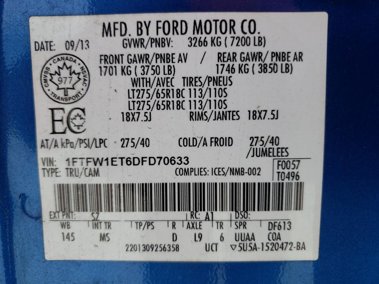 1FTFW1ET6DFD70633 2013 Ford F150 Supercrew