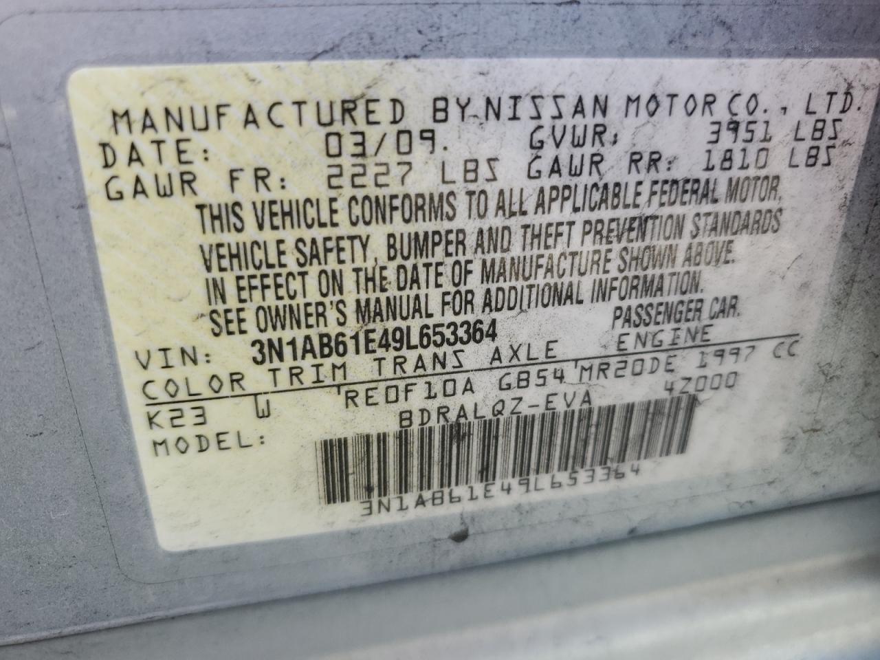 3N1AB61E49L653364 2009 Nissan Sentra 2.0