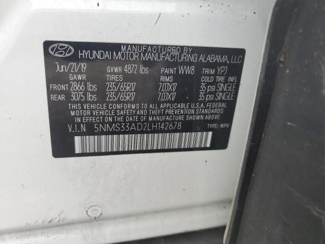 2020 Hyundai Santa Fe Sel VIN: 5NMS33AD2LH142678 Lot: 59267494