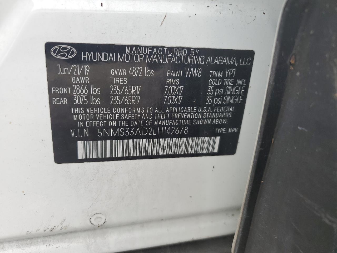 5NMS33AD2LH142678 2020 Hyundai Santa Fe Sel