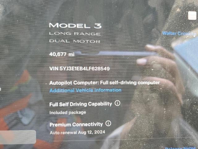 2020 Tesla Model 3 VIN: 5YJ3E1EB4LF628549 Lot: 57953244