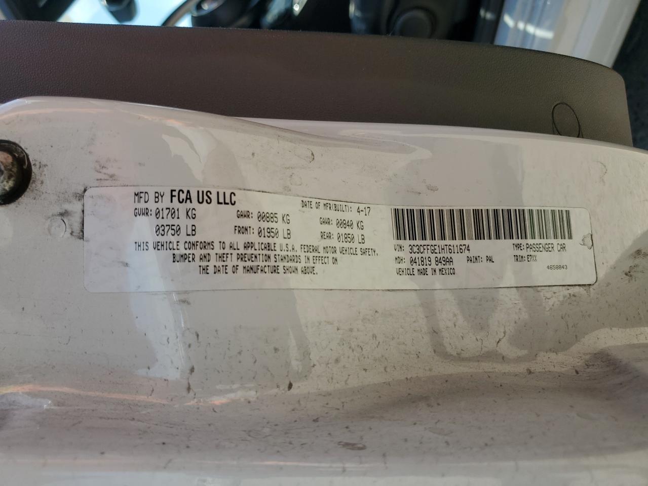 3C3CFFGE1HT611674 2017 Fiat 500 Electric