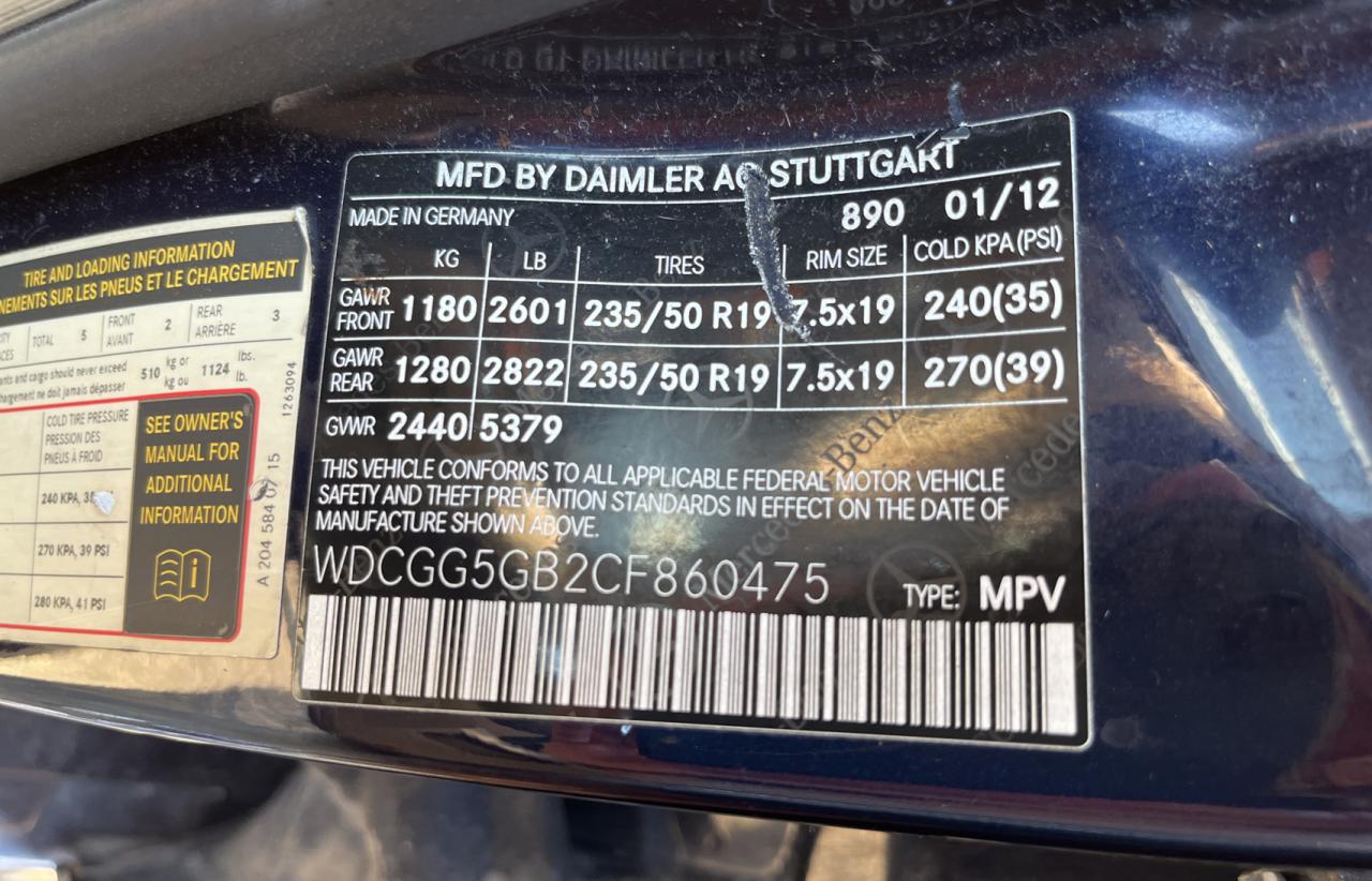 2012 Mercedes-Benz Glk 350 vin: WDCGG5GB2CF860475