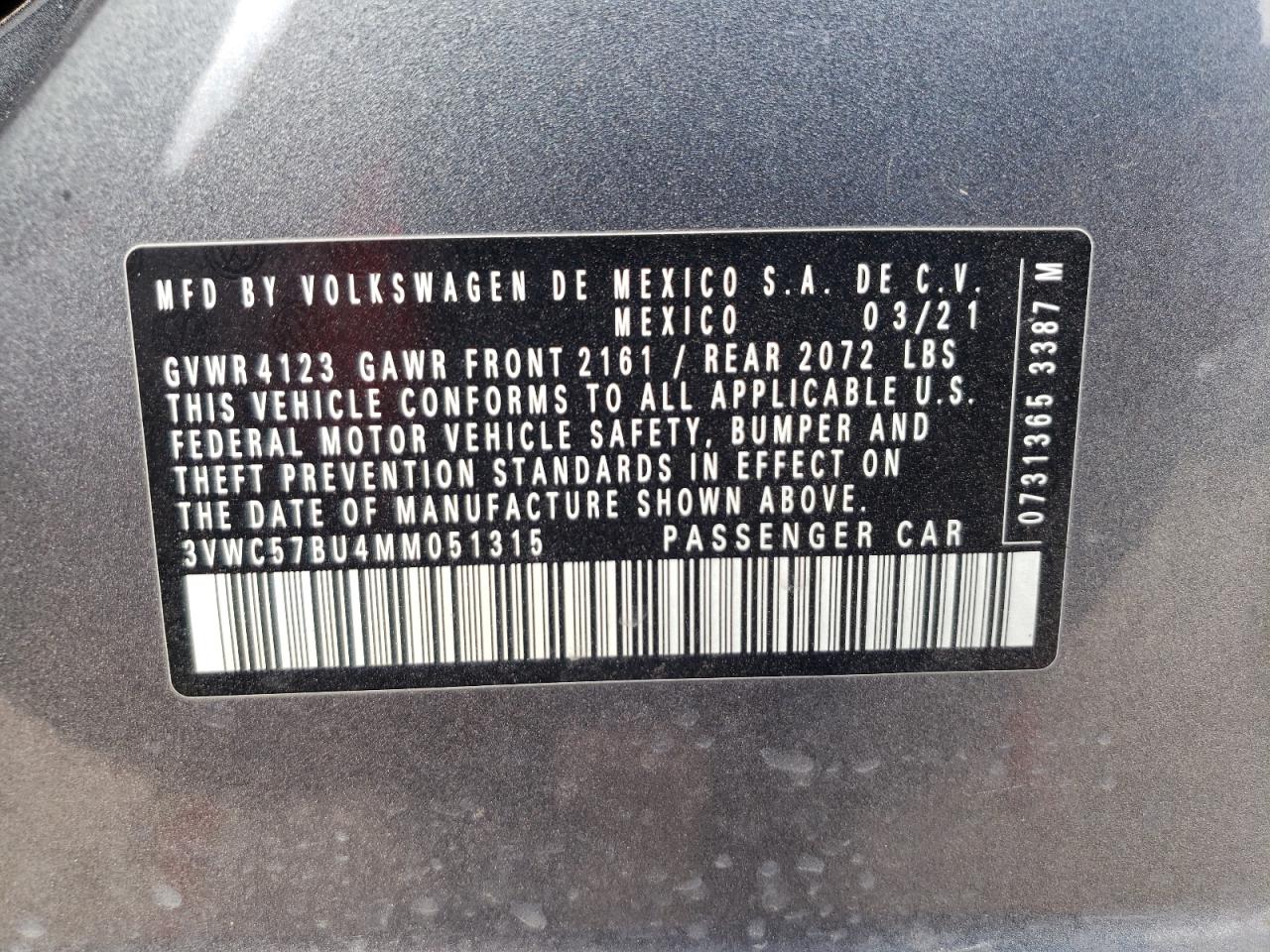 3VWC57BU4MM051315 2021 Volkswagen Jetta S