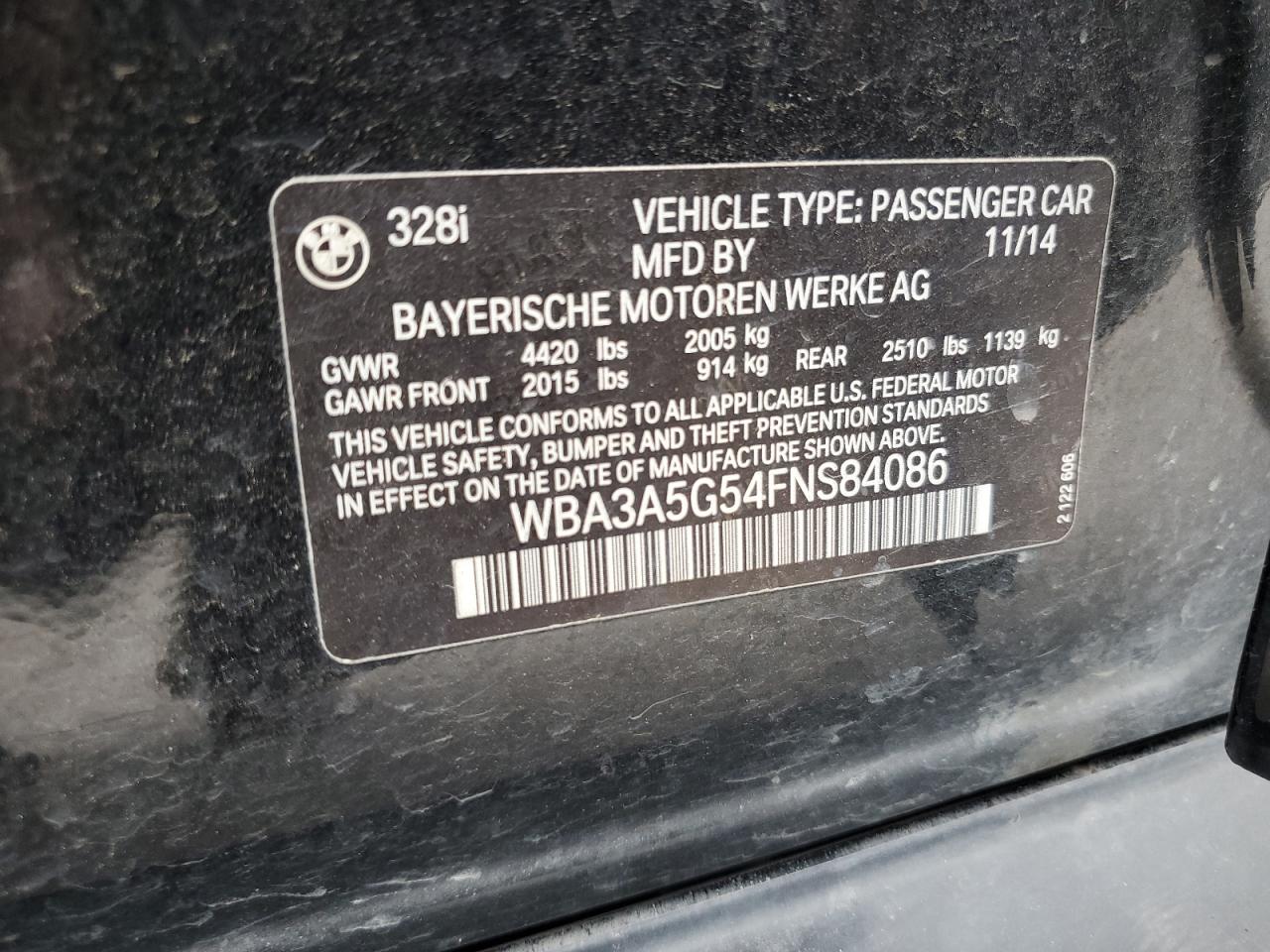 WBA3A5G54FNS84086 2015 BMW 328 I