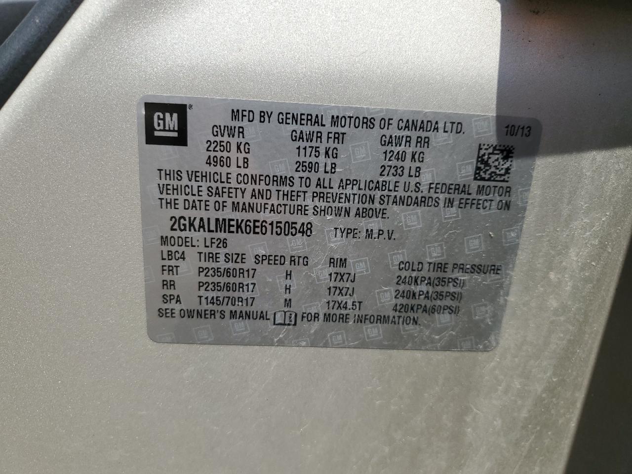 2GKALMEK6E6150548 2014 GMC Terrain Sle