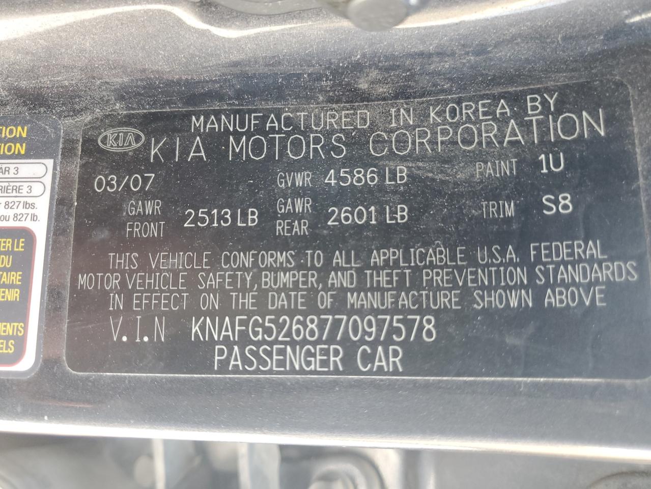 KNAFG526877097578 2007 Kia Rondo Lx