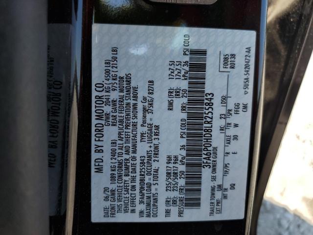 2020 Ford Fusion Se VIN: 3FA6P0HD8LR255843 Lot: 59051694