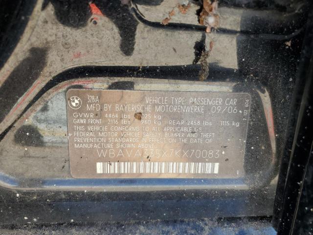 2007 BMW 328 I VIN: WBAVA335X7KX70083 Lot: 57636214