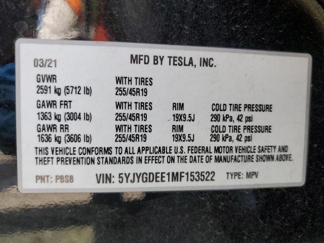 2021 Tesla Model Y VIN: 5YJYGDEE1MF153522 Lot: 58151494