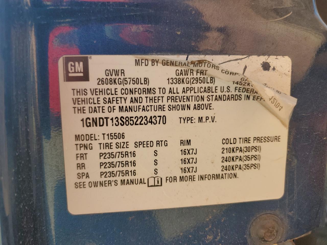 1GNDT13S852234370 2005 Chevrolet Trailblazer Ls