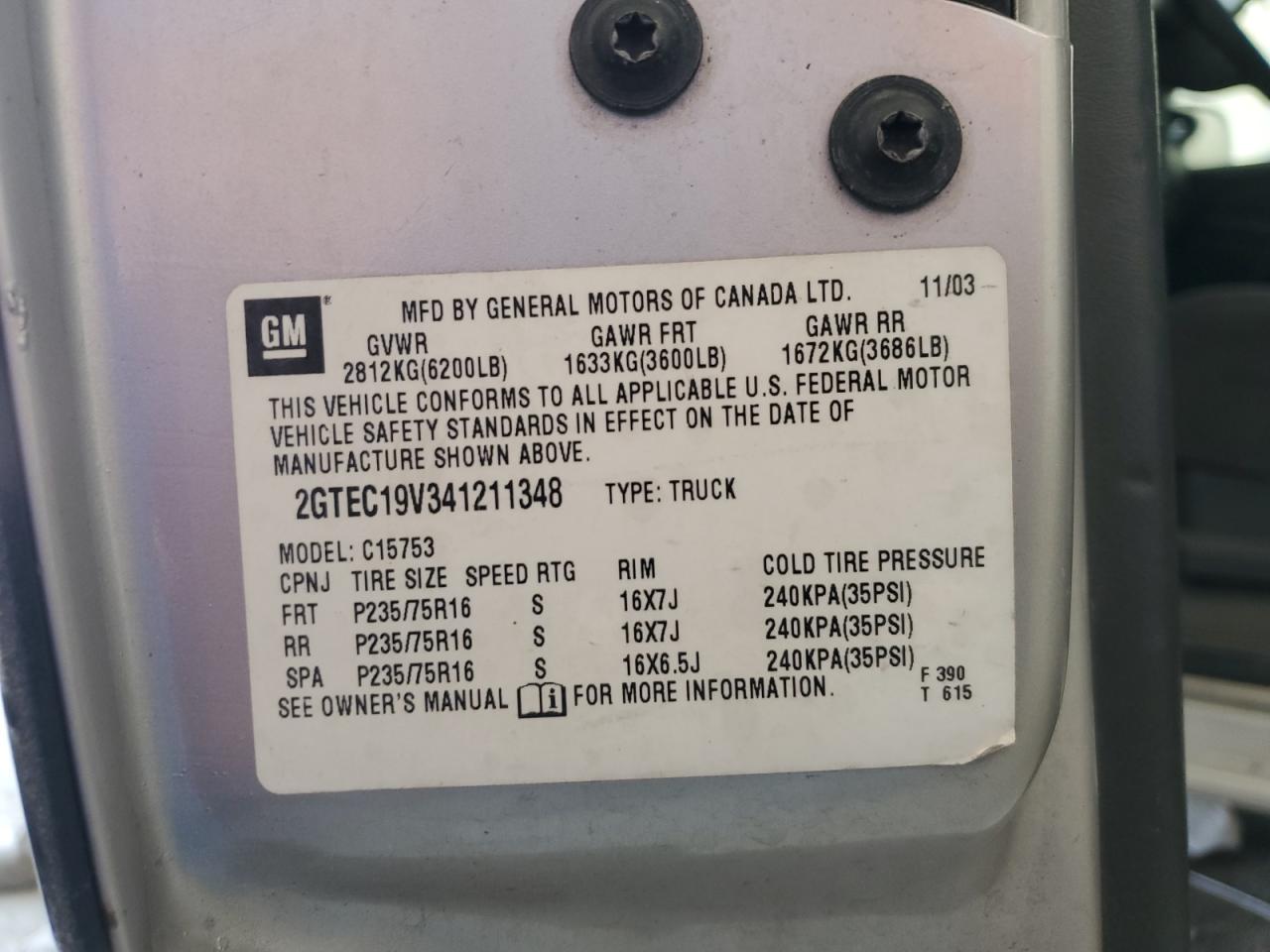 2GTEC19V341211348 2004 GMC New Sierra C1500