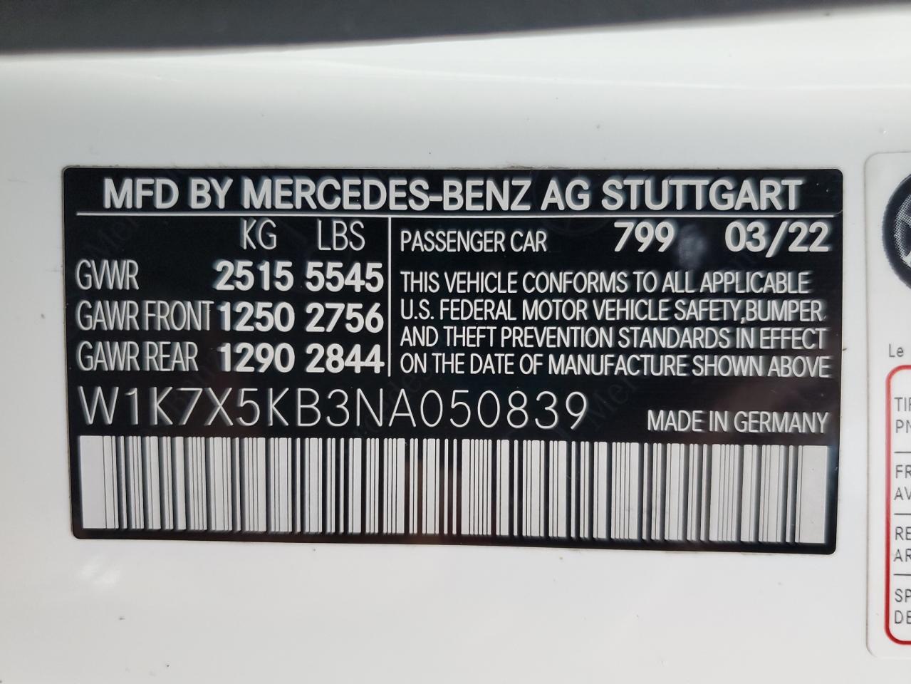 W1K7X5KB3NA050839 2022 Mercedes-Benz Amg Gt 43