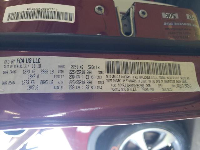 2019 Jeep Cherokee Limited VIN: 1C4PJLDB0KD296786 Lot: 58047344