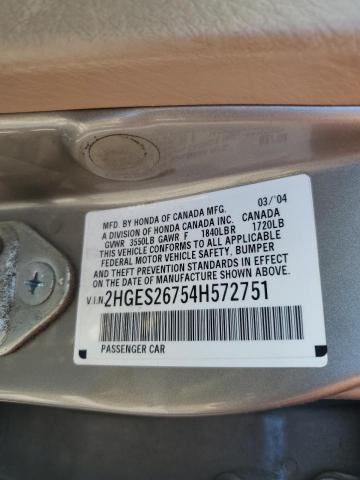 2004 Honda Civic Ex VIN: 2HGES26754H572751 Lot: 57359844
