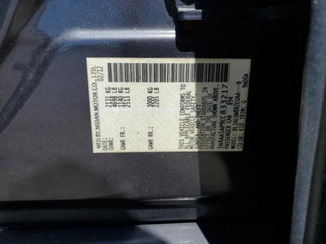 2012 Nissan Maxima S VIN: 1N4AA5AP9CC833217 Lot: 59323744