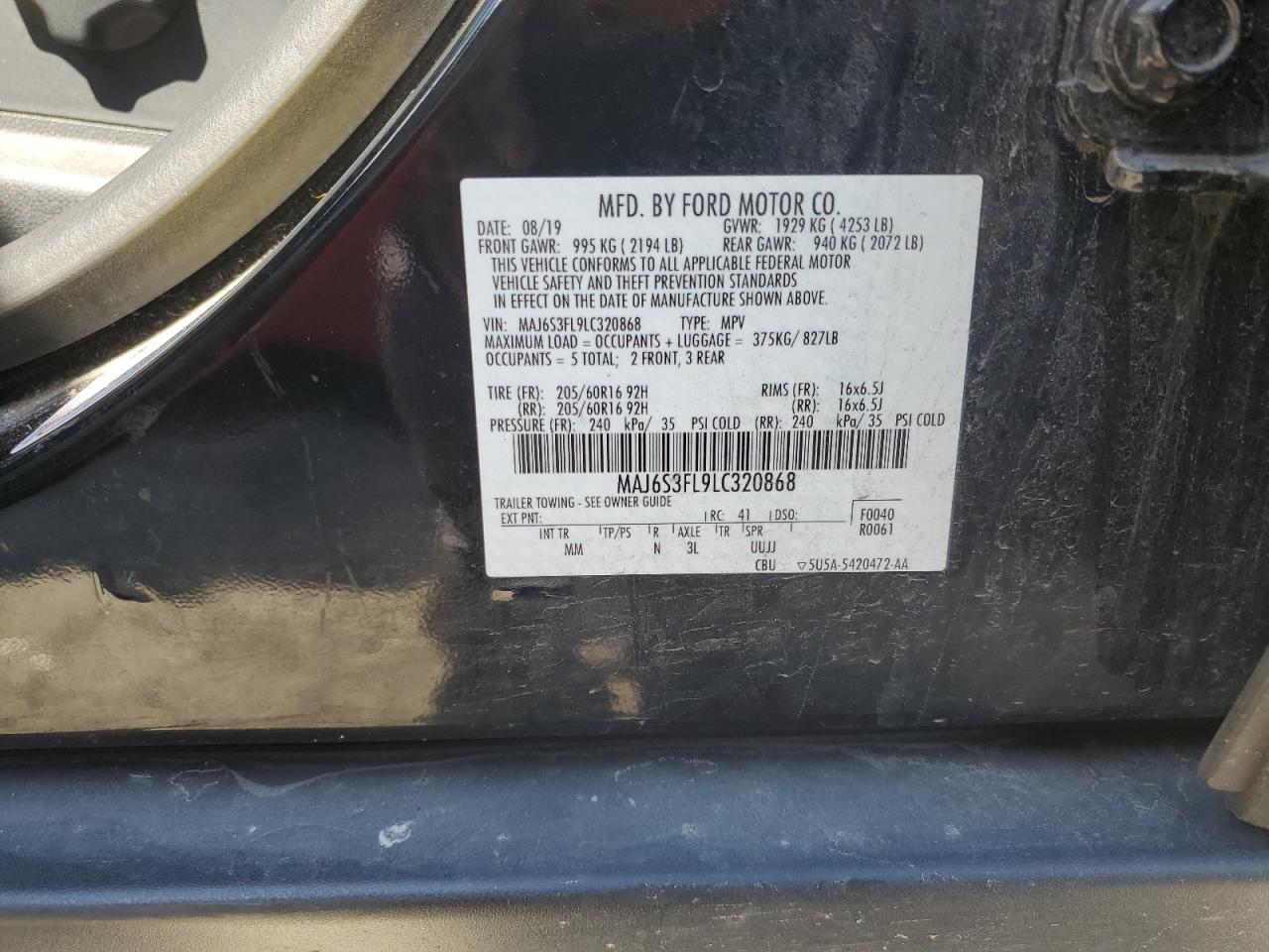 MAJ6S3FL9LC320868 2020 Ford Ecosport S