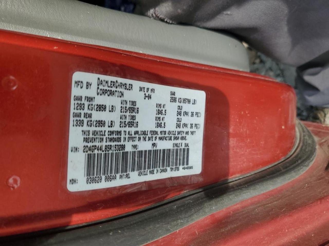 2D4GP44L85R153280 2005 Dodge Grand Caravan Sxt