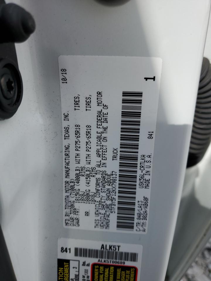 5TFBY5F12KX798137 2019 Toyota Tundra Double Cab Limited