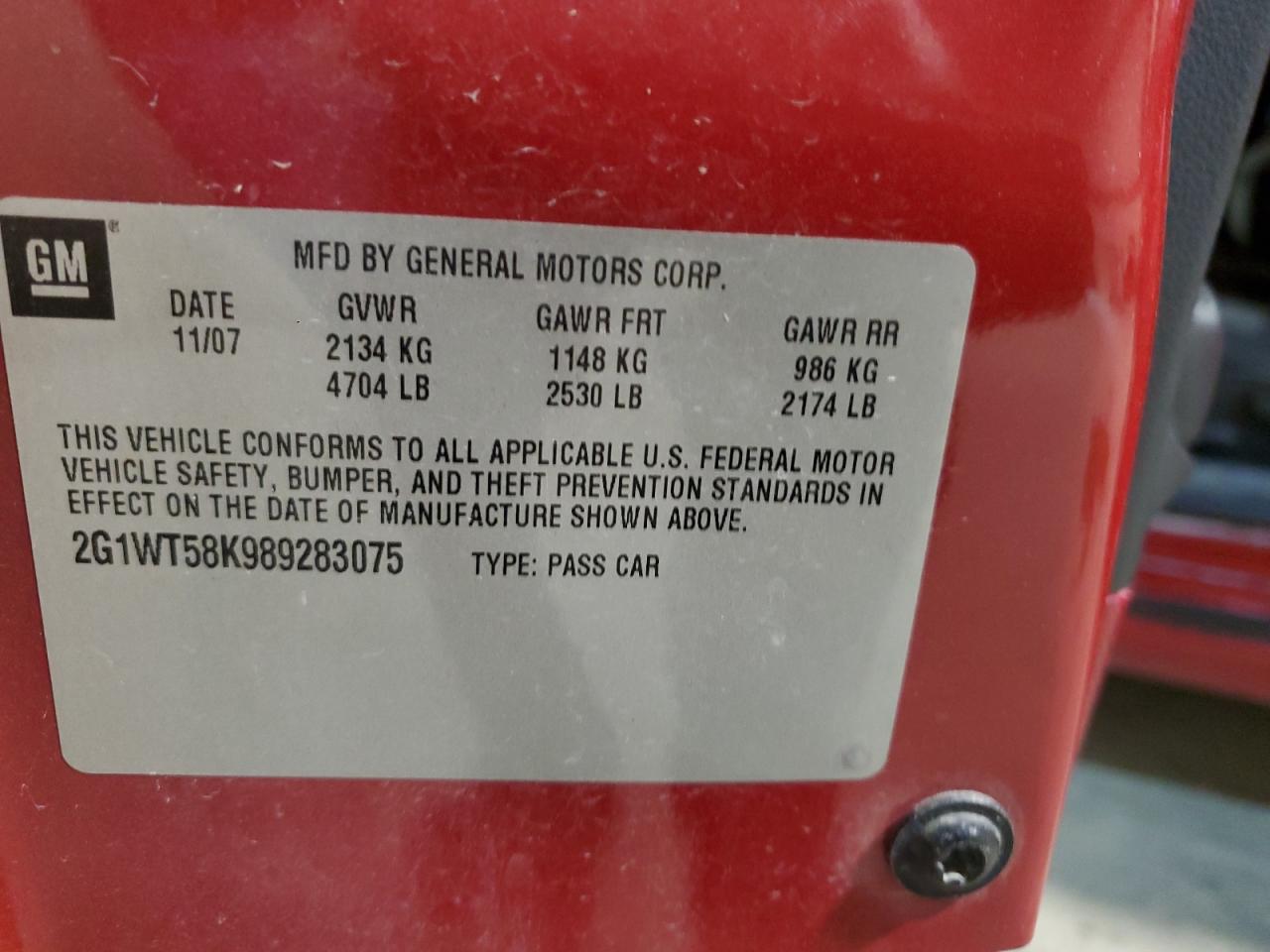 2G1WT58K989283075 2008 Chevrolet Impala Lt