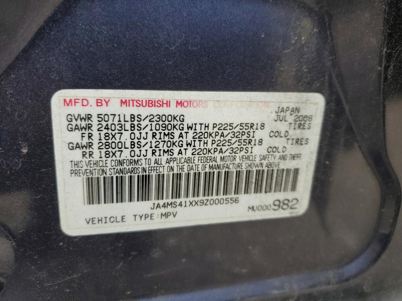 JA4MS41XX9Z000556 2009 Mitsubishi Outlander Xls