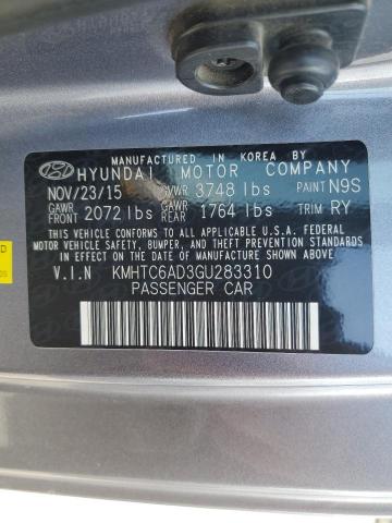 2016 Hyundai Veloster VIN: KMHTC6AD3GU283310 Lot: 59734944