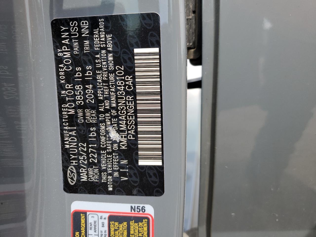 KMHLM4AG3NU348102 2022 Hyundai Elantra Sel