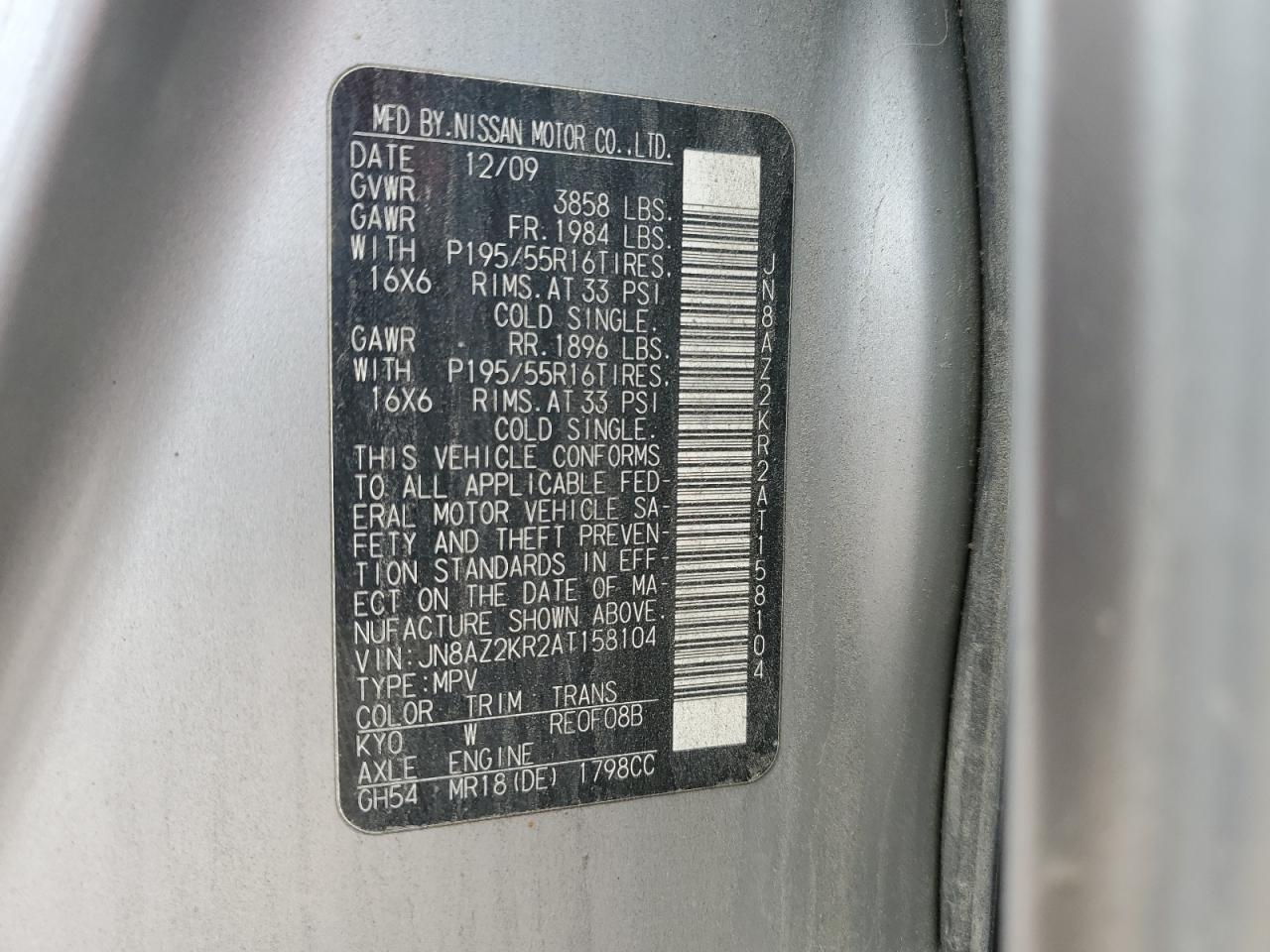 JN8AZ2KR2AT158104 2010 Nissan Cube Base