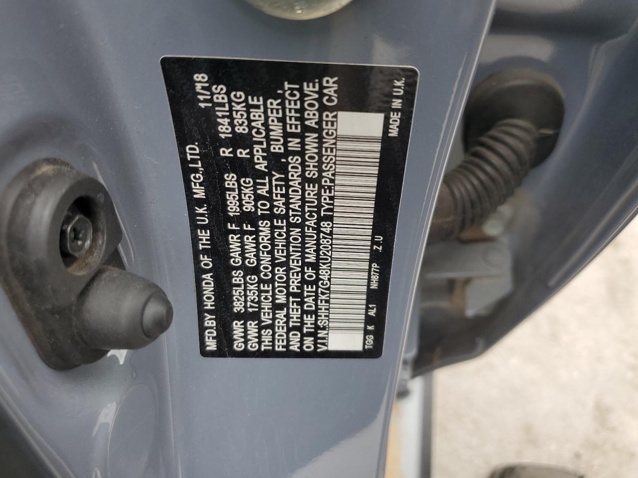 SHHFK7G48KU208748 2019 Honda Civic Sport