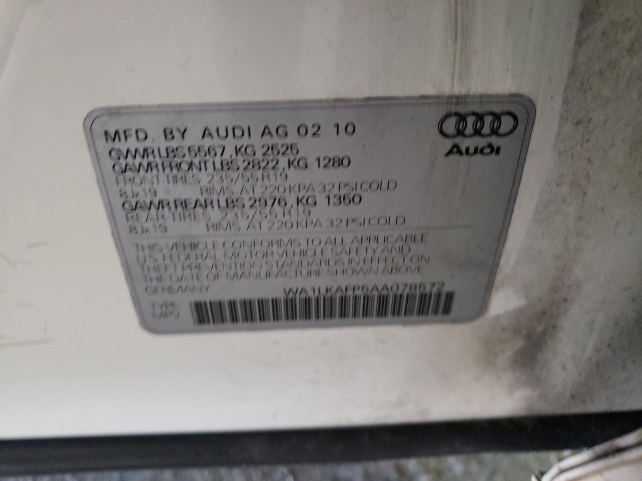 WA1LKAFP5AA078572 2010 Audi Q5 Premium Plus
