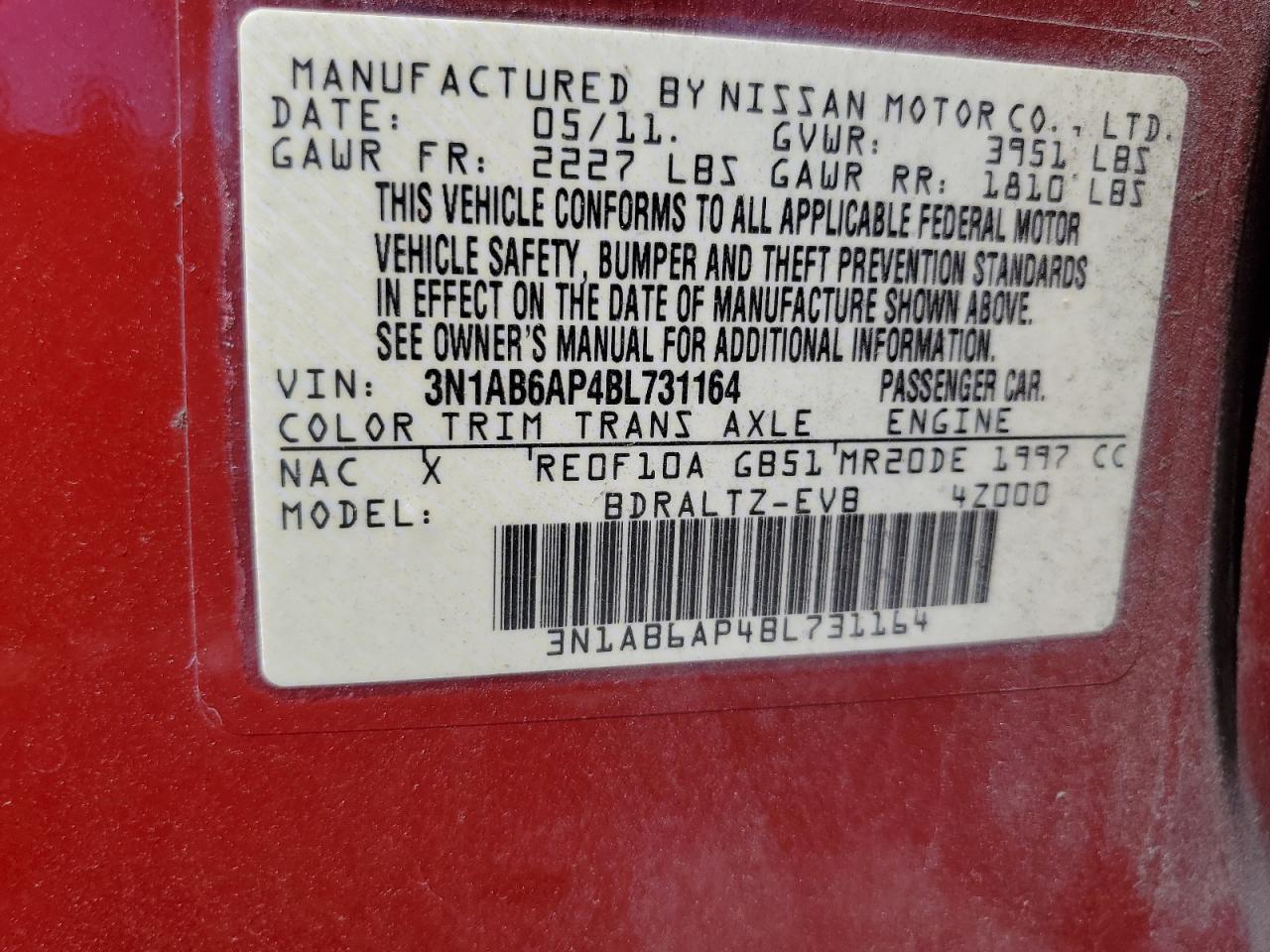 3N1AB6AP4BL731164 2011 Nissan Sentra 2.0