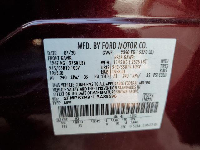 2020 Ford Edge Titanium VIN: 2FMPK3K91LBA89596 Lot: 58784984