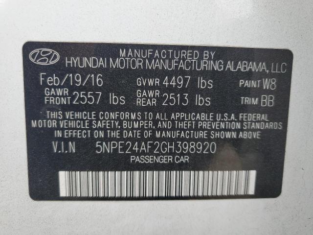 2016 Hyundai Sonata Se VIN: 5NPE24AF2GH398920 Lot: 59051654