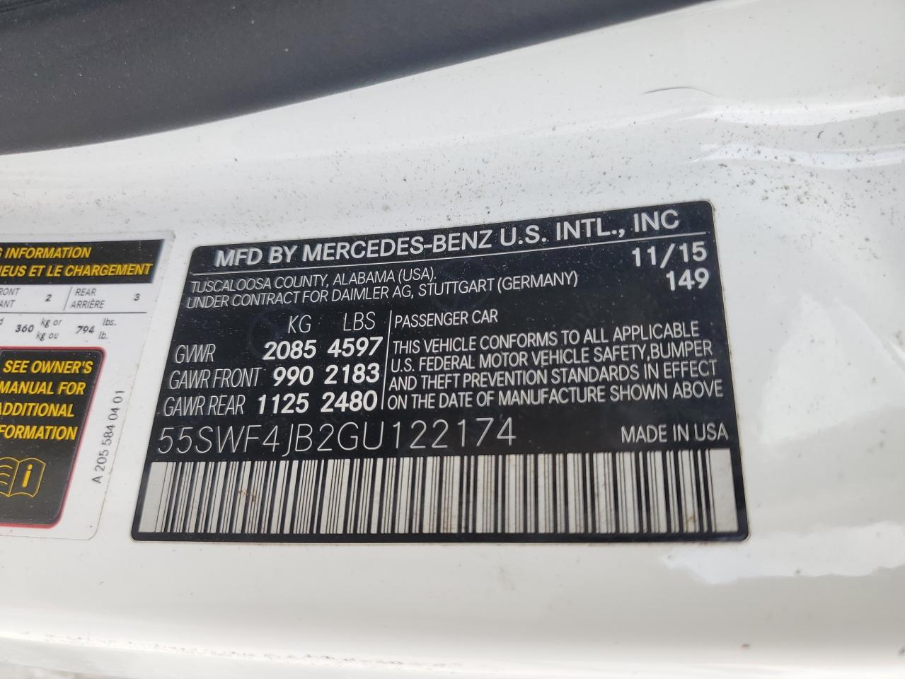 55SWF4JB2GU122174 2016 Mercedes-Benz C 300
