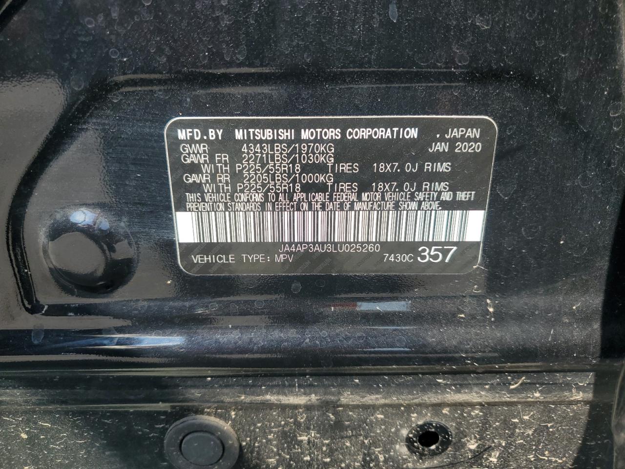 JA4AP3AU3LU025260 2020 Mitsubishi Outlander Sport Es