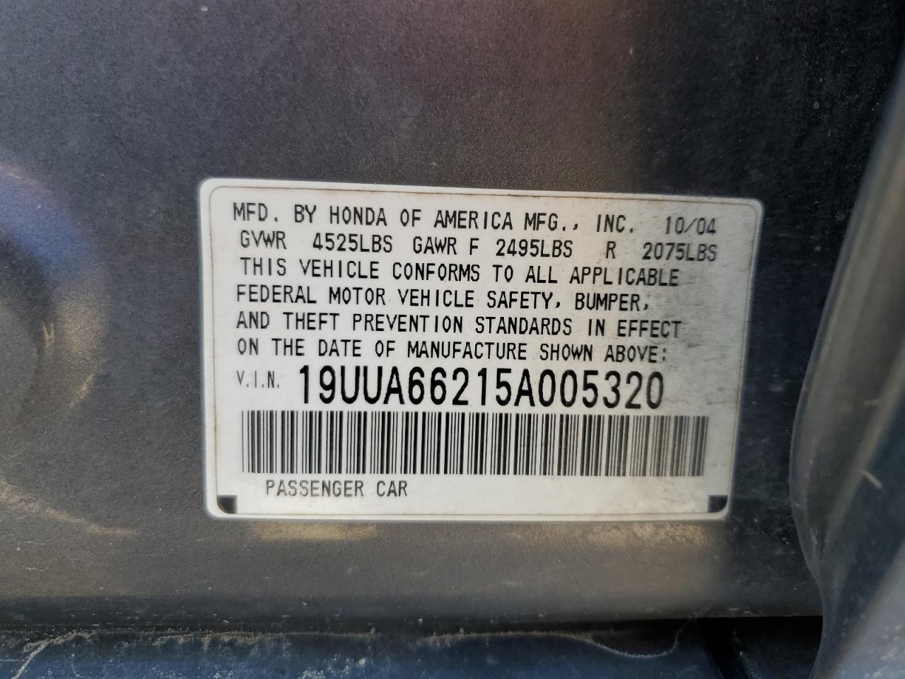 19UUA66215A005320 2005 Acura Tl