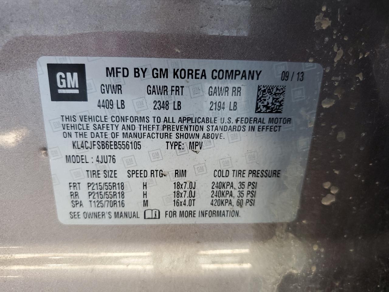 KL4CJFSB6EB556105 2014 Buick Encore Convenience