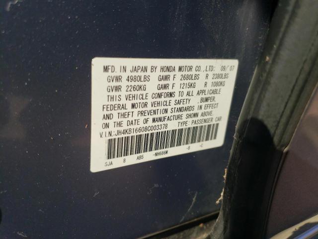 2008 Acura Rl VIN: JH4KB16608C003378 Lot: 58520684