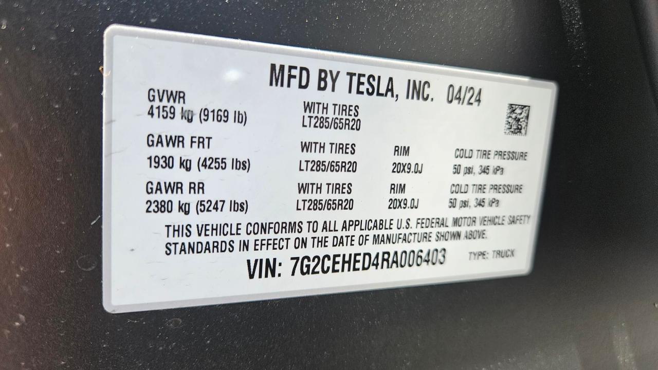 2024 Tesla Cybertruck vin: 7G2CEHED4RA006403