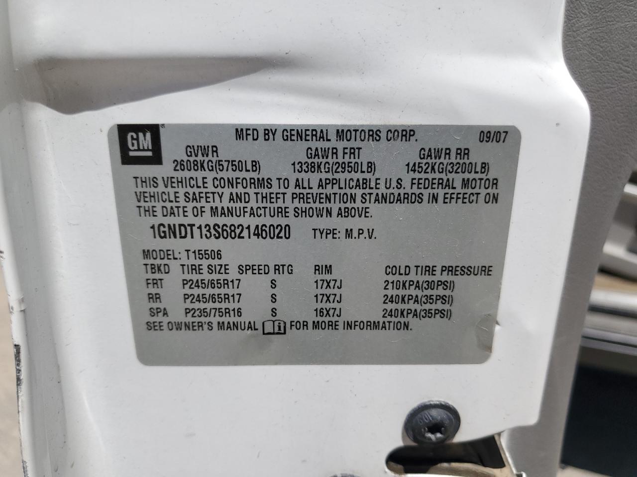 1GNDT13S682146020 2008 Chevrolet Trailblazer Ls