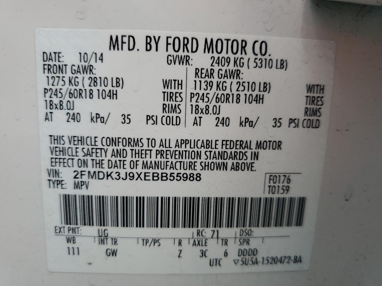 2FMDK3J9XEBB55988 2014 Ford Edge Sel