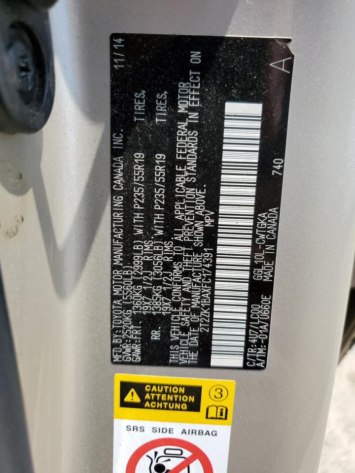 2T2ZK1BAXFC174391 2015 Lexus Rx 350