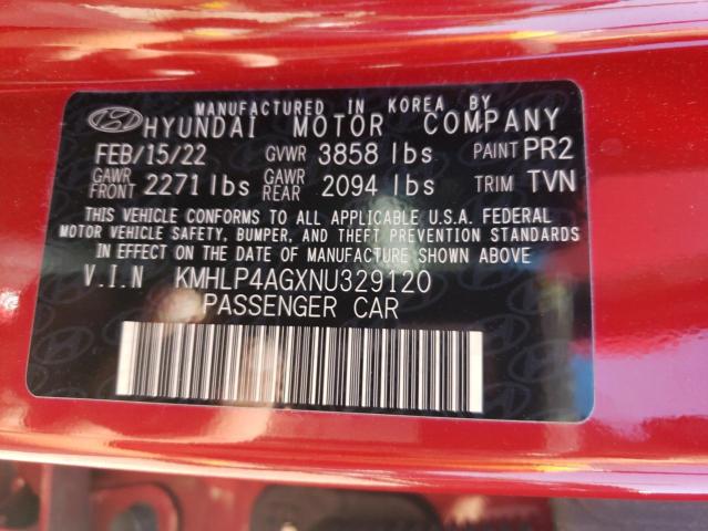 2022 Hyundai Elantra Limited VIN: KMHLP4AGXNU329120 Lot: 57818194