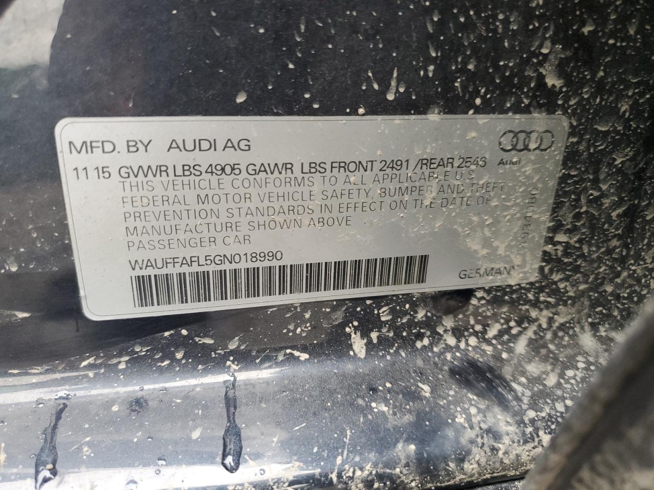 WAUFFAFL5GN018990 2016 Audi A4 Premium Plus S-Line