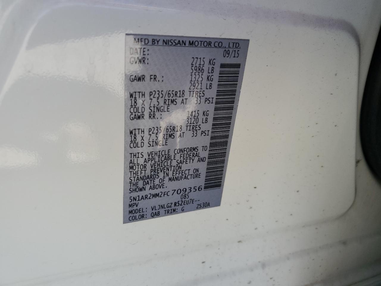 5N1AR2MM2FC709356 2015 Nissan Pathfinder S