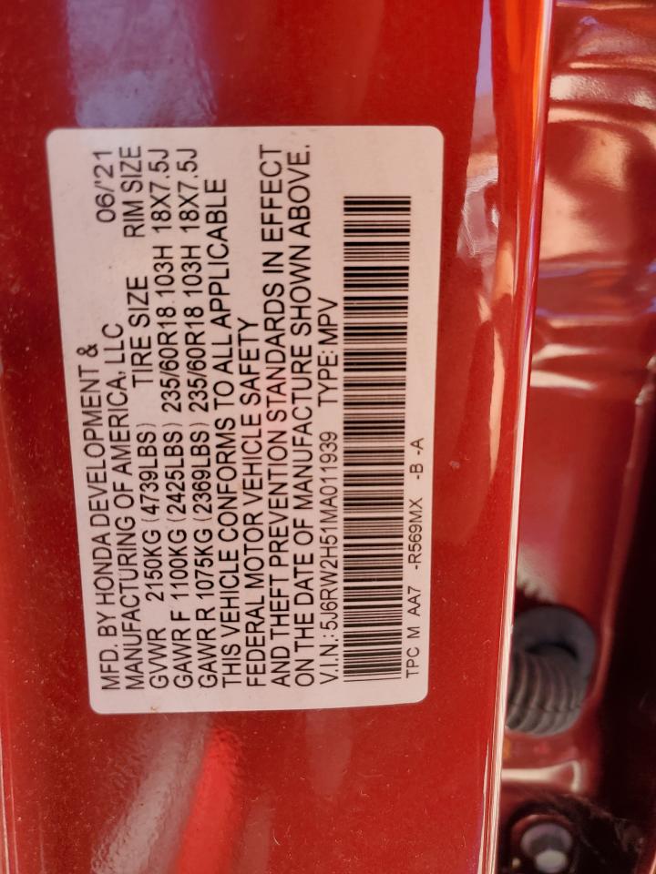 5J6RW2H51MA011939 2021 Honda Cr-V Ex